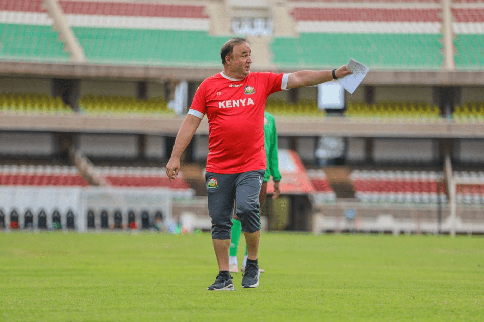 Harambee Stars head coach Engin Firat during a past training session at the Kasarani Stadium. [Photo/Courtesy].