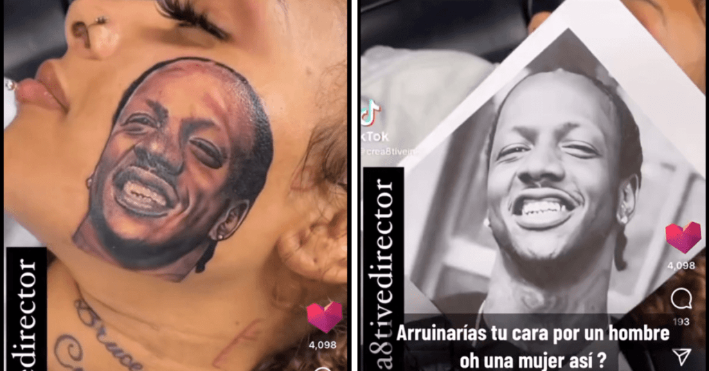 A Sketch artist is seen with a photo being used as a reference for the tattoo.