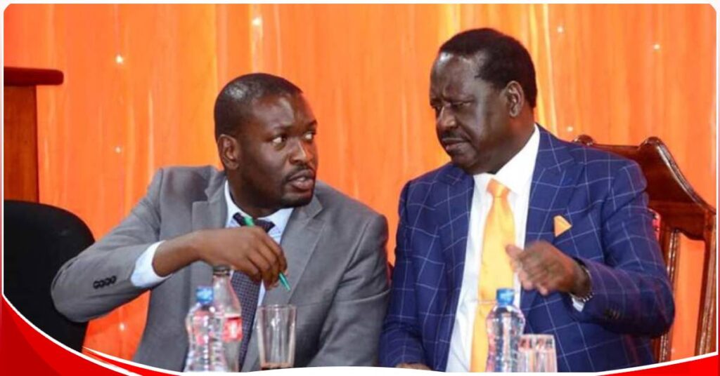 ODM party leader Raila Odinga (right) with party secretary general Edwin Sifuna. The party has called on all Azimio MPs to reject proposal to deploy police officers to Haiti. Photo: ODM